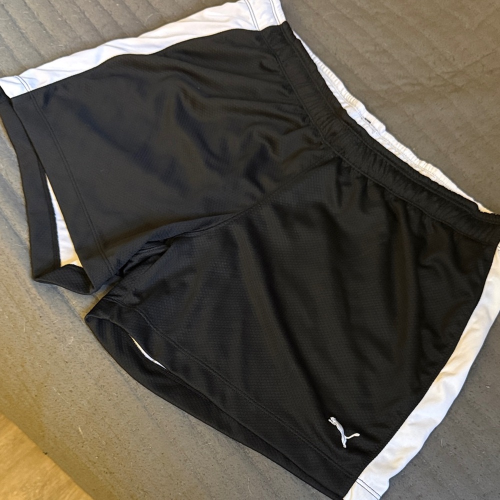 Puma Black Shorts with White Side Panels XL